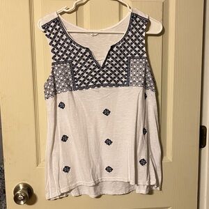 Navy and White Embroidered Women's Tank Top